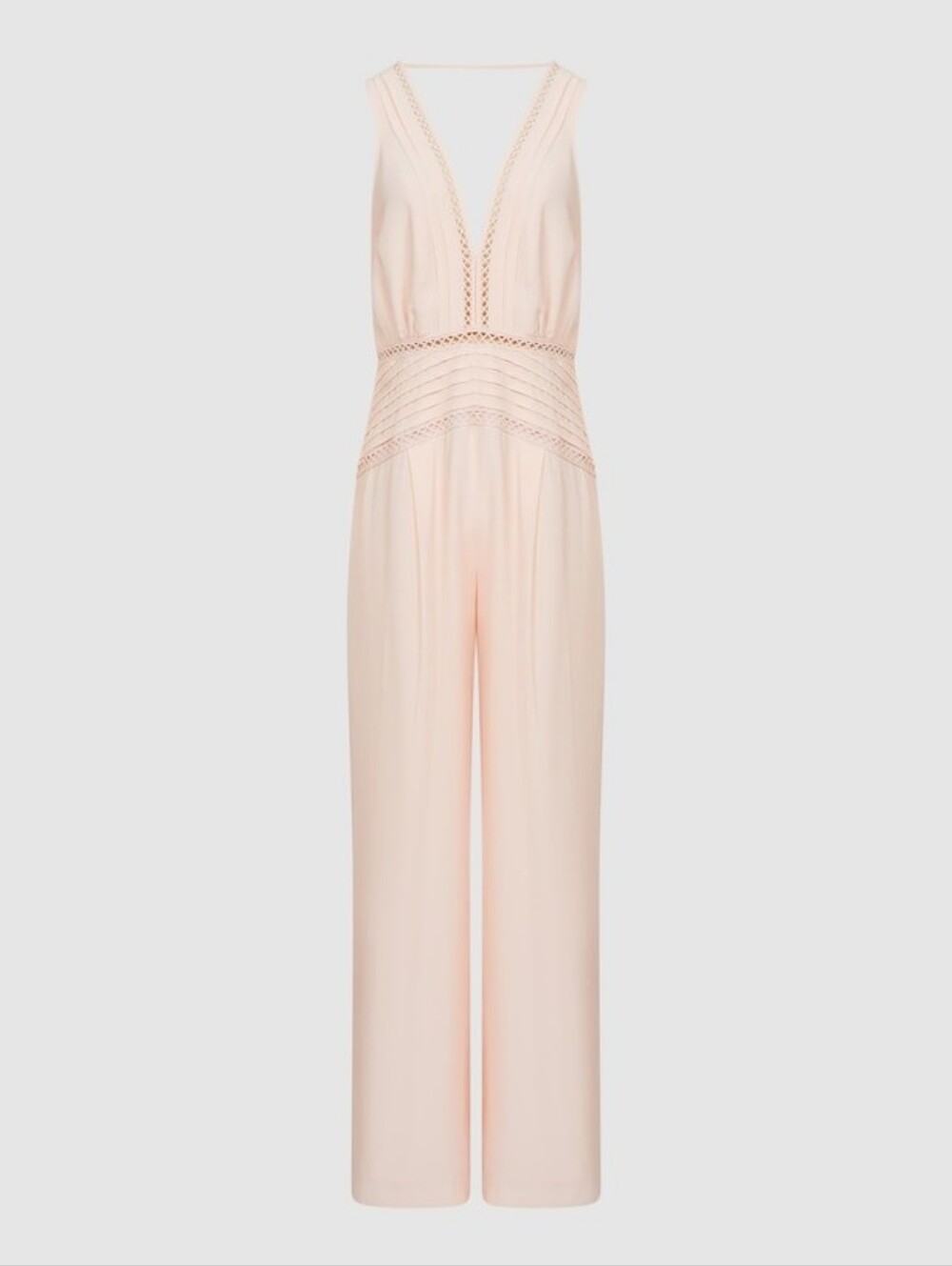 Reiss Pale Blush Pink V-Neck Wide-Leg Jumpsuit - Picture 3 of 6